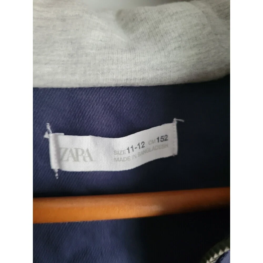 Zara Kids Unisex Blue Twill Hooded Jacket Size 10/12